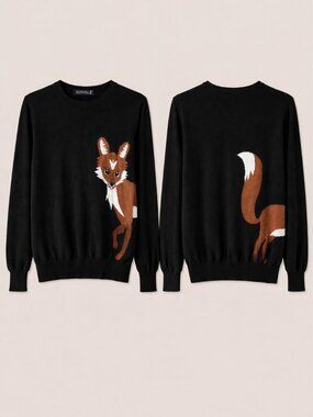Sugarhill Boutique Fox Sweater Black Knit Size US 14 / L Cute Animal Graphic